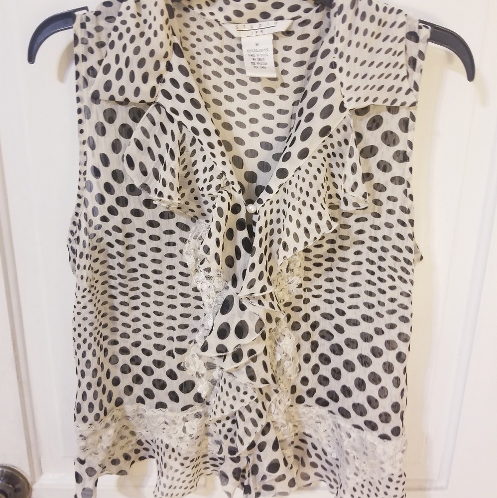 Studio White and Black Polka Dot Blouse